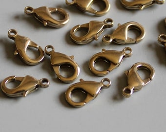 30pcs Raw Brass Lobster Claw Clasp 10mm x 5mm- F129