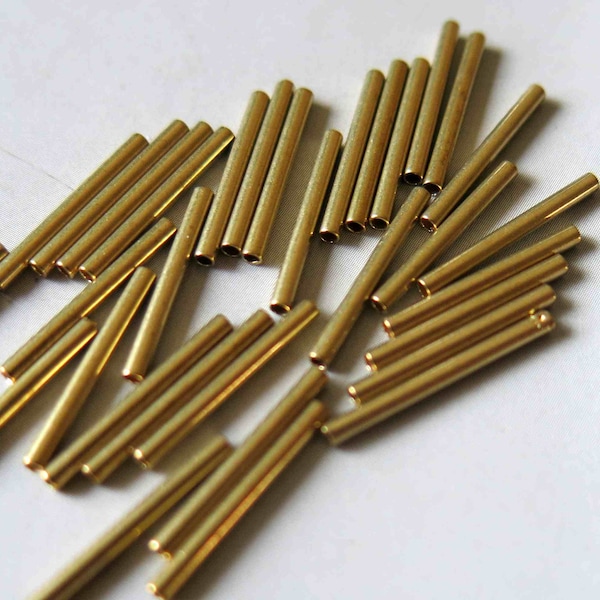 300pcs Cut Raw Brass Tube Cylinder Shape Beads 10mm x 1.5mm - F2080