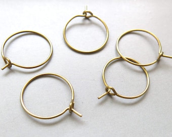 100pcs Raw Brass Ear Wire Earrings Hoop Findings 15mm  - F1893