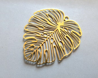 10pcs Raw Brass Monstera Leaf Charms, Findings 49mm x 44mm - F1139
