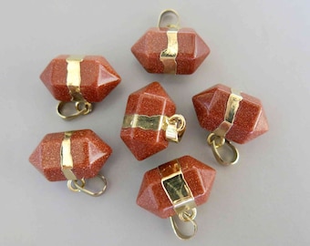 Polished Natural Golden Sandstone Double Terminated Point Pendant With Golden Bail - B925