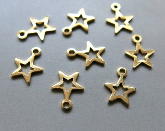 200pcs Raw Brass Stars Charms, Pendants Findings 10mm x 8mm - F1525