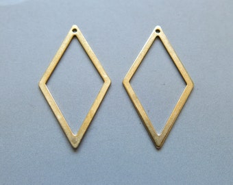 30pcs Raw Brass Rhombus Ring Charms ,Pendants 33mm x 18mm- F1242