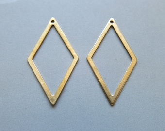 30pcs Raw Brass Rhombus Ring Charms ,Pendants 33mm x 18mm- F1242