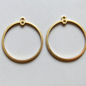 50pcs Raw Brass Round Ring Charms With Two Holes, Pendant Findings 25mm - F1211