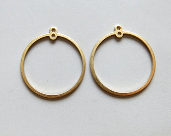 50pcs Raw Brass Round Ring Charms With Two Holes, Pendant Findings 25mm - F1211