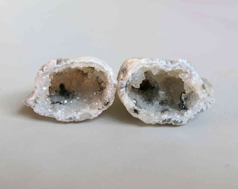 Natural Druzy Agate Occo Oco Geode  - Matching Pair C3711