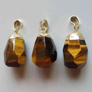 Pear Shape Faceted Golden Color Dipped Tiger- Eye Pendants  - B786