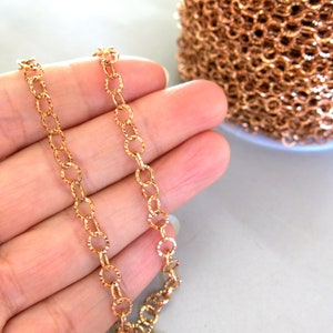 5 meters - 16.5 feet Raw Red Copper Round Rolo Chains, Soldered chains 5mm - F982
