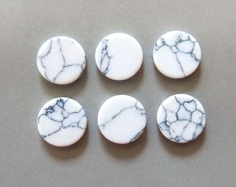 Cabochon turchese a fette piatte rotonde bianche da 10 pezzi, pietre Howlite