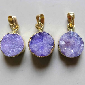 Round Druzy Pendant with Electroplating Gold Edge - B1211