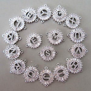 Plata chapado CZ Micro Pave Barras de letras colgantes, conectores de circonio cúbico - CZ56