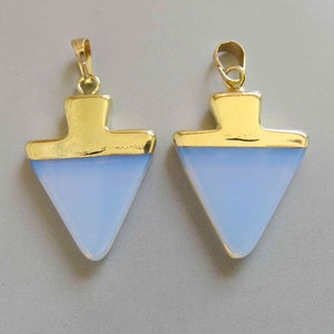 Polished Opalite Triangle With Golden Cap Pendant - B1105