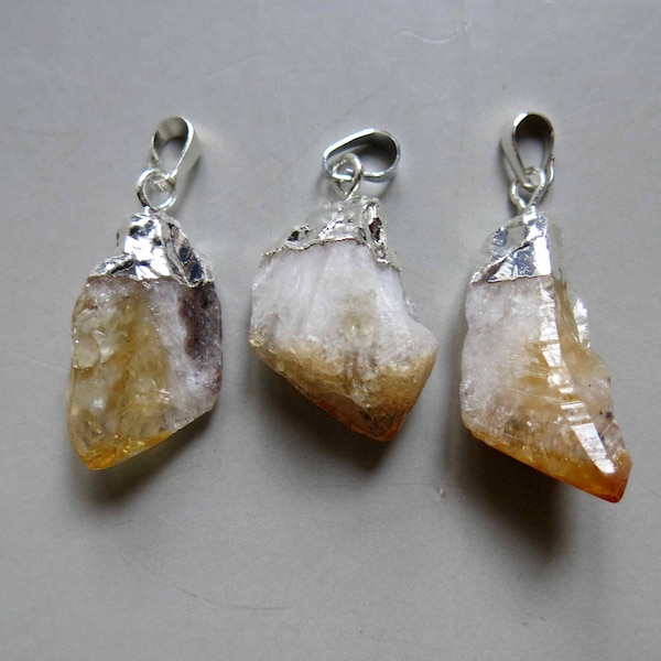 Raw Citrine Pendant with Silver Cap and Bail - B928