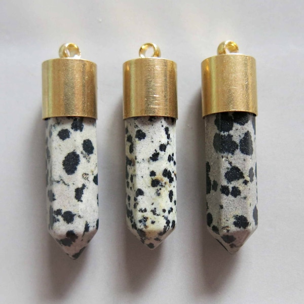 Dalmatian Jasper Bullet Point With Raw Brass Cap Pendant - B1656
