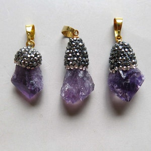 Pave Rhinestone Amethyst Druzy Pendant - B1397
