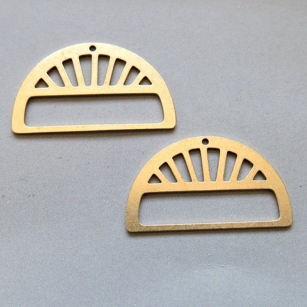 10pcs Raw Brass Half Round Charms, Domed Pendants, Jewelry Making Supplies 30mmx17mm - F1763