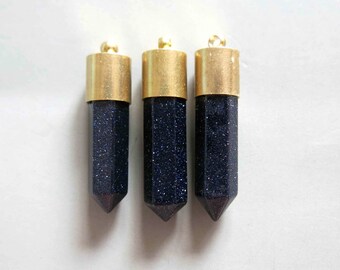 Blue sand Stone Bullet Point With Raw Brass Cap Pendant - B1653