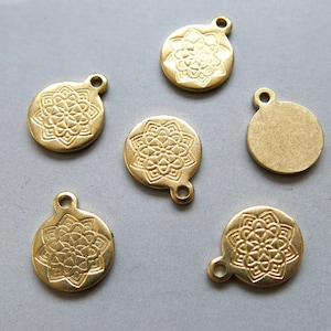 50pcs Raw Brass Round Lotus Pendant ,Findings 10mm- F1511