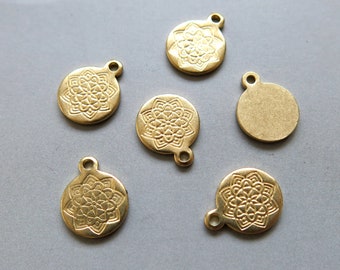 50pcs Raw Brass Round Lotus Pendant ,Findings 10mm- F1511