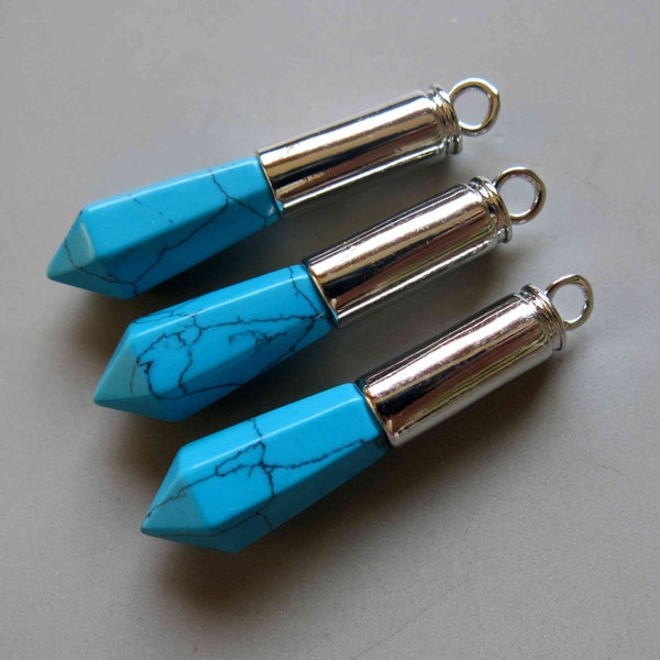 Polished Turquoise Point With Silver Cap Pendant - B986