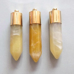 Yellow Quartz Aventurine Bullet Point With Raw Brass Cap Pendant - B1674