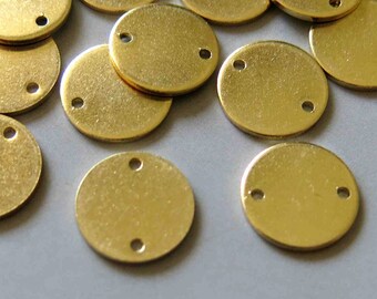 10pcs Raw Brass Round Connectors With Two Holes - F374
