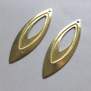 30pcs Raw Brass Marquise Charms, Pendant Findings 41mm x 13mm - F1377