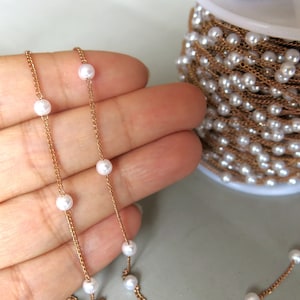 5 meters - 16.5 feet Faux Plastic Pearl Chain, Raw Brass Necklace 4mm - F860