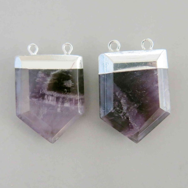 Polished Amethyst Double Bail Pendant With Silver Cap - B1038