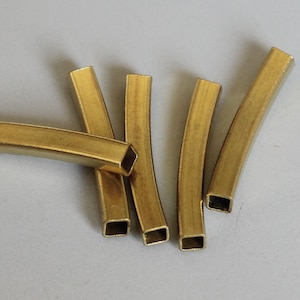 50pcs Raw Brass Tube Beads Curved Shape In Square Rod 28mm x 4mm - F81