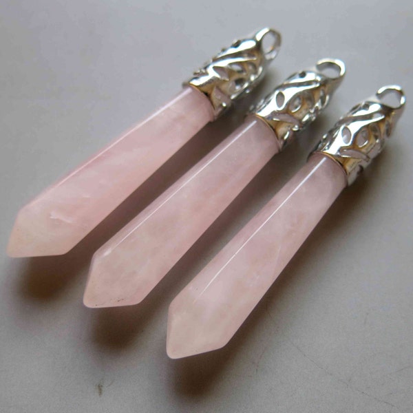 Polished Natural Rose Quartz Point Pendant With Silver Cap - B313