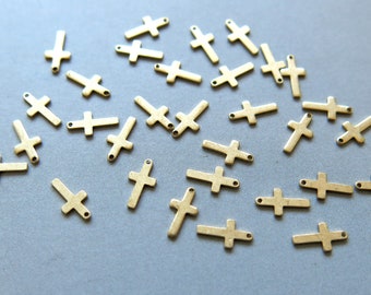 100pcs Raw Brass Cross Charms,Pendants 6.5mmx3mm - F1286