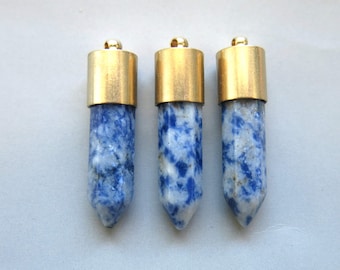 Blue Spot Jasper Bullet Point With Raw Brass Cap Pendant