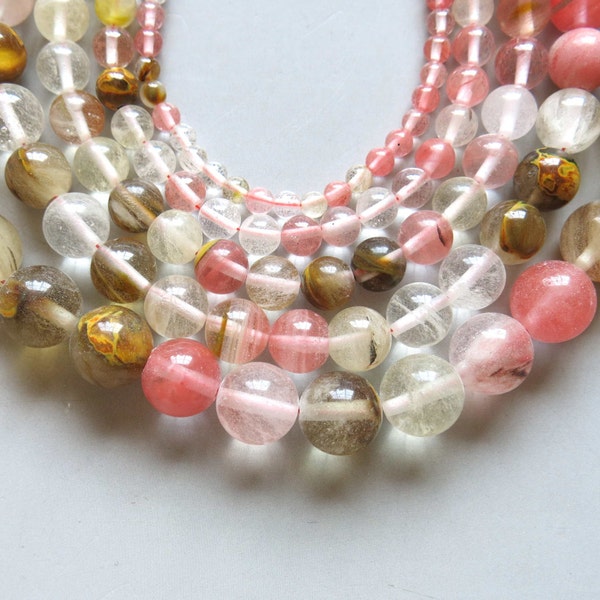 Full Strand 15inches Fire Cherry Quartz Round Beads - A483