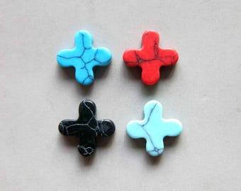 10pcs Cross Flat Slices Turquoise Cabochon,Howlite Stones 10mm