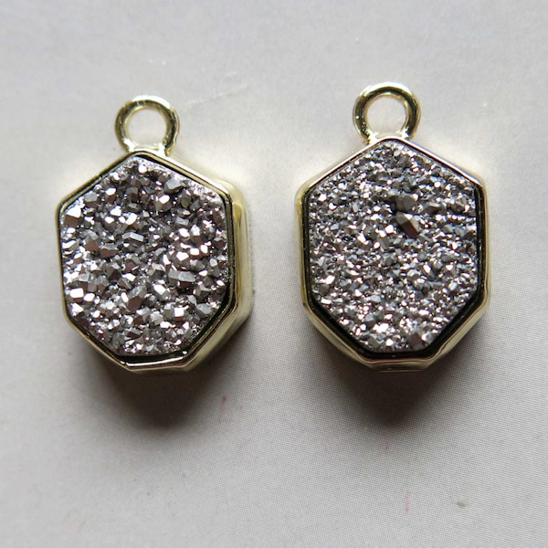 Silver Druzy Pendant Set In Gold Plated Bezel  - B1386