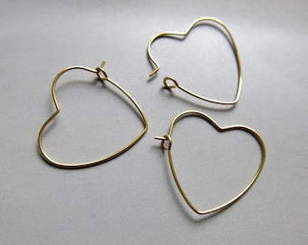 50pcs Raw Brass Heart Ear Wire Earrings Findings 25mm - F1163