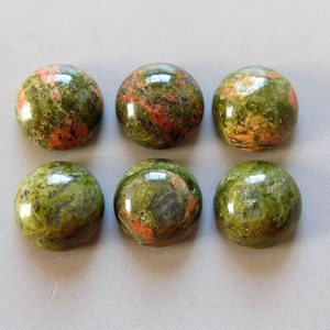 6pcs Unakite Round Cabochon Flat Back Stones 16mm