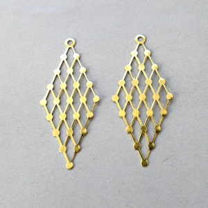 50pcs Raw Brass Rhombus Charms ,Pendants 32mm x 14mm- F1609