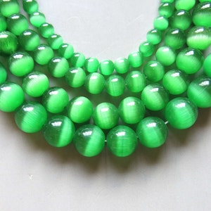 Full Strand 15inches Green Cat&#39;s Eye Round Beads - A496