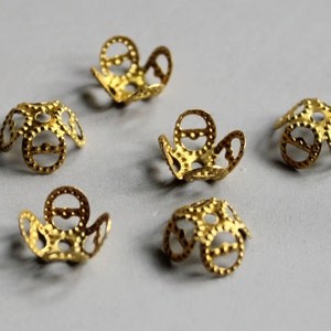 100pcs Raw Brass Flower Shape Bead Caps, Findings 9mm - F47