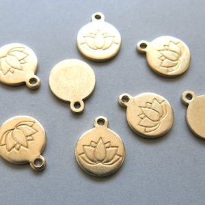 50pcs Raw Brass Round Lotus Pendant ,Findings 10mm- F1560