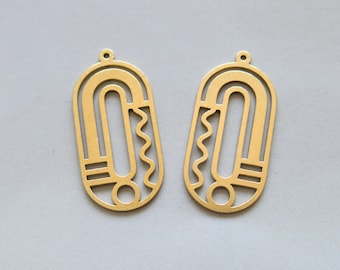 10pcs Raw Brass Oval Charms, Pendants, Jewelry Making Supplies 35mmx16.5mm  - F1792