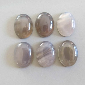 6pcs Gray Agate Oval Cabochon Stones Flat Back Stones 18mmx13mm