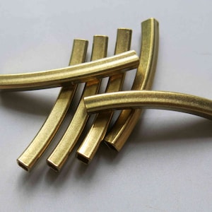 30pcs Raw Brass Tube Beads Curved Shape In Square Rod 38mm x 4mm - F141