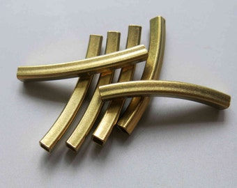 50pcs Raw Brass Tube Beads Curved Shape In Square Rod 38mm x 4mm - F141