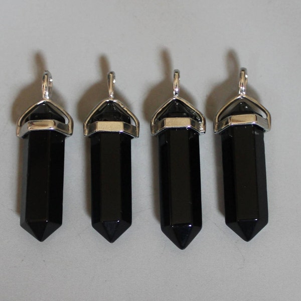 5pcs Polished Natural Obsidian Double Terminated Point With Silver Bail Pendant - B263