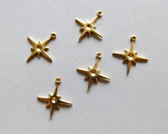 100 breloques étoile du Nord en laiton brut, pendentif 13,5 mm x 12 mm - F1207
