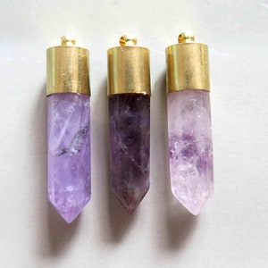 Amethyst Bullet Point With Raw Brass Cap Pendant - B1655
